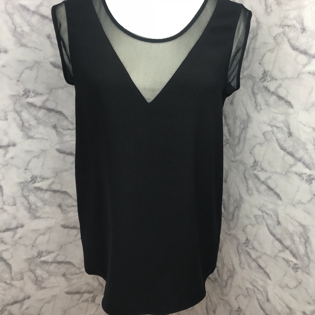 Helmut Lang Black Sheer Mesh Panel Tank Top